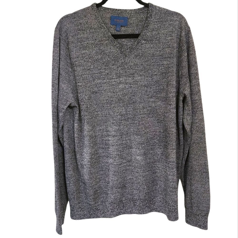 Fairlane Mens Sweater L Gray Merino Wool V-neck